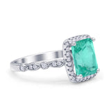 Art Deco Accent Halo Radiant Engagement Ring Cubic Zirconia 925 Sterling Silver