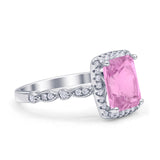 Art Deco Accent Halo Radiant Engagement Ring Cubic Zirconia 925 Sterling Silver