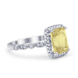 Art Deco Accent Halo Radiant Engagement Ring Cubic Zirconia 925 Sterling Silver
