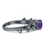 Vintage Style Floral Round Engagement Ring Cubic Zirconia 925 Sterling Silver