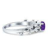 Vintage Style Floral Round Engagement Ring Cubic Zirconia 925 Sterling Silver