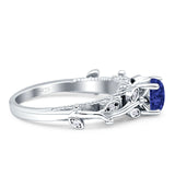 Vintage Style Floral Round Engagement Ring Cubic Zirconia 925 Sterling Silver