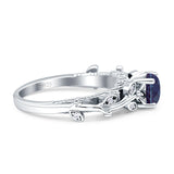 Vintage Floral Leaf Style Round Lab Alexandrite Engagement Ring