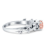 Vintage Style Floral Round Engagement Ring Cubic Zirconia 925 Sterling Silver