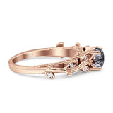 Vintage Floral Leaf Style Round Natural Rutilated Quartz Engagement Ring
