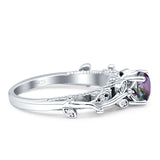 Vintage Style Floral Round Engagement Ring Cubic Zirconia 925 Sterling Silver