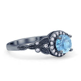 Halo Vintage Style Round Natural Aquamarine Engagement Ring