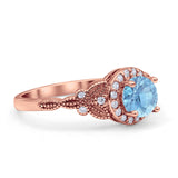 Halo Vintage Style Round Natural Aquamarine Engagement Ring