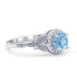 Halo Vintage Style Round Natural Aquamarine Engagement Ring