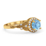 Halo Vintage Style Round Natural Aquamarine Engagement Ring