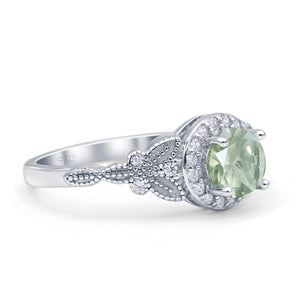 Halo Vintage Style Round Natural Green Amethyst Engagement Ring