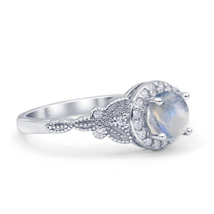 Halo Vintage Style Round Natural Moonstone Engagement Ring