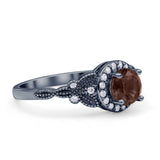 Halo Vintage Style Round Natural Smoky Quartz Engagement Ring