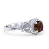 Halo Vintage Style Round Natural Smoky Quartz Engagement Ring