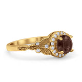 Halo Vintage Style Round Natural Smoky Quartz Engagement Ring
