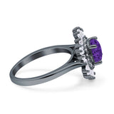 Floral Art Deco Round Engagement Ring Simulated Cubic Zirconia 925 Sterling Silver