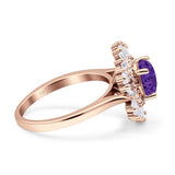 Floral Art Deco Round Engagement Ring Simulated Cubic Zirconia 925 Sterling Silver