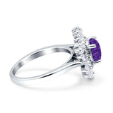 Floral Art Deco Round Engagement Ring Simulated Cubic Zirconia 925 Sterling Silver