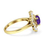 Floral Art Deco Round Engagement Ring Simulated Cubic Zirconia 925 Sterling Silver