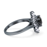 Floral Art Deco Round Engagement Ring Simulated Cubic Zirconia 925 Sterling Silver