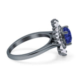 Floral Art Deco Round Engagement Ring Simulated Cubic Zirconia 925 Sterling Silver