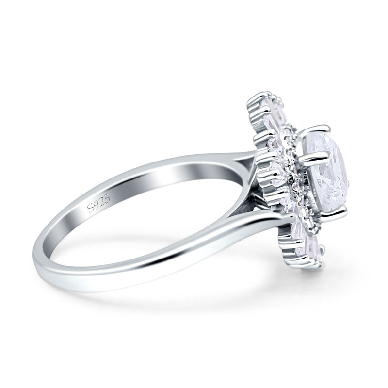 Floral Art Deco Round Engagement Ring Simulated Cubic Zirconia 925 Sterling Silver
