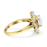 Floral Art Deco Round Engagement Ring Simulated Cubic Zirconia 925 Sterling Silver