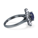 Floral Art Deco Round Lab Alexandrite Halo Engagement Ring