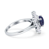 Floral Art Deco Round Lab Alexandrite Halo Engagement Ring