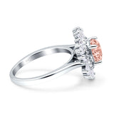 Floral Art Deco Round Engagement Ring Simulated Cubic Zirconia 925 Sterling Silver