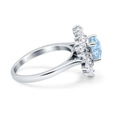 Floral Art Deco Round Natural Aquamarine Halo Engagement Ring