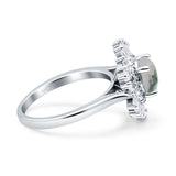 Floral Art Deco Round Natural Green Moss Agate Halo Engagement Ring