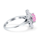 Floral Art Deco Round Engagement Ring Simulated Cubic Zirconia 925 Sterling Silver