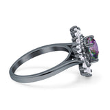 Floral Art Deco Round Engagement Ring Simulated Cubic Zirconia 925 Sterling Silver