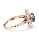 Floral Art Deco Round Engagement Ring Simulated Cubic Zirconia 925 Sterling Silver