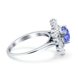 Floral Art Deco Round Engagement Ring Simulated Cubic Zirconia 925 Sterling Silver