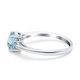 Art Deco Heart Three Stone Wedding Bridal Ring Aquamarine Simulated Cubic Zirconia 925 Sterling Silver