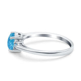 Art Deco Heart Three Stone Wedding Bridal Ring Aquamarine Simulated Cubic Zirconia 925 Sterling Silver