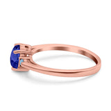 Art Deco Heart Three Stone Wedding Bridal Ring Aquamarine Simulated Cubic Zirconia 925 Sterling Silver