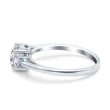 Art Deco Heart Three Stone Wedding Bridal Ring Aquamarine Simulated Cubic Zirconia 925 Sterling Silver