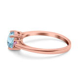 Art Deco Heart Three Stone Wedding Bridal Ring Pink Simulated Cubic Zirconia 925 Sterling Silver