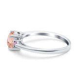 Art Deco Heart Three Stone Wedding Bridal Ring Pink Simulated Cubic Zirconia 925 Sterling Silver