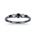 Half Eternity Band Round Simulated Black Cubic Zirconia 925 Sterling Silver (4mm)