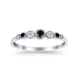 Half Eternity Band Round Simulated Black Cubic Zirconia 925 Sterling Silver (4mm)