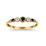Half Eternity Band Round Simulated Black Cubic Zirconia 925 Sterling Silver (4mm)