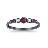 Half Eternity Band Round Simulated Ruby Cubic Zirconia 925 Sterling Silver (4mm)