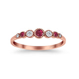 Half Eternity Band Round Simulated Ruby Cubic Zirconia 925 Sterling Silver (4mm)