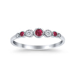 Half Eternity Band Round Simulated Ruby Cubic Zirconia 925 Sterling Silver (4mm)