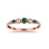 Half Eternity Band Round Simulated Green Emerald Cubic Zirconia 925 Sterling Silver (4mm)