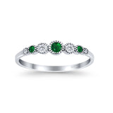 Half Eternity Band Round Simulated Green Emerald Cubic Zirconia 925 Sterling Silver (4mm)